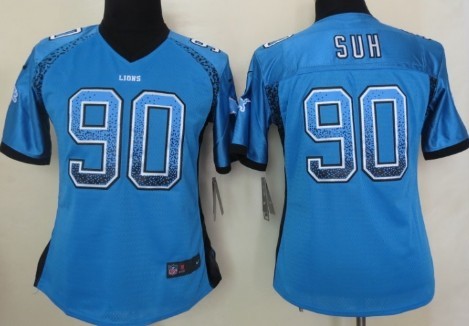 Nike Detroit Lions #90 Ndamukong Suh Drift Fashion Blue Womens Jersey 