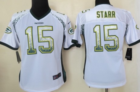 Nike Green Bay Packers #15 Bart Starr Drift Fashion White Womens Jersey 