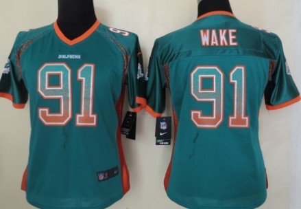 Nike Miami Dolphins #91 Cameron Wake Drift Fashion Green Womens Jersey 