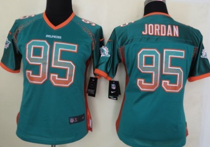 Nike Miami Dolphins #95 Dion Jordan Drift Fashion Green Womens Jersey 