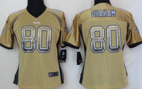 Nike New Orleans Saints #80 Jimmy Graham Drift Fashion Gold Womens Jersey 