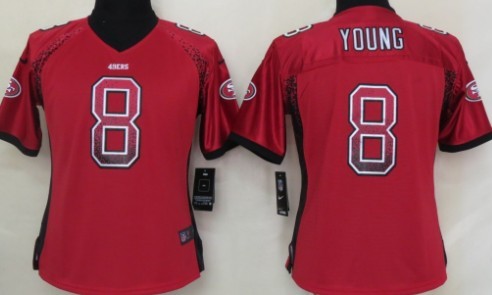 Nike San Francisco 49ers #8 Steve Young Drift Fashion Red Womens Jersey 