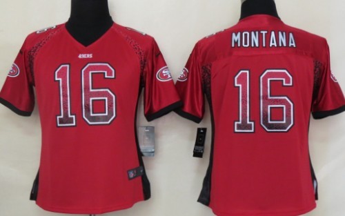 Nike San Francisco 49ers #16 Joe Montana Drift Fashion Red Womens Jersey 