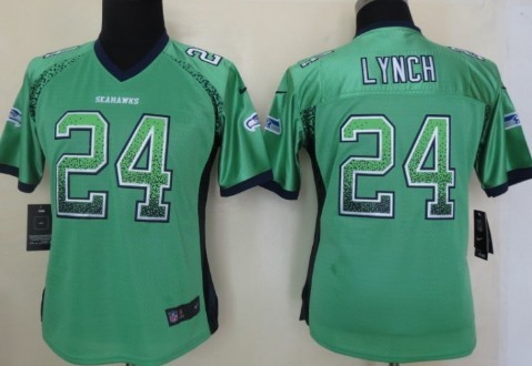 Nike Seattle Seahawks #24 Marshawn Lynch Drift Fashion Green Womens Jersey 