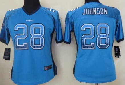 Nike Tennessee Titans #28 Chris Johnson Drift Fashion Blue Elite Womens Jersey