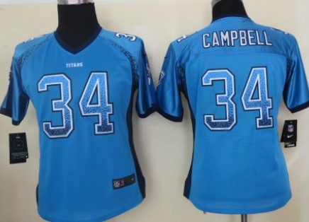 Nike Tennessee Titans #34 Earl Campbell Drift Fashion Blue Elite Womens Jersey