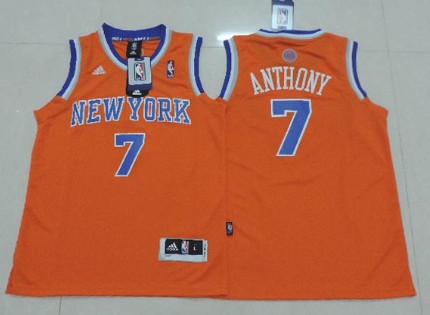 New York Knicks #7 Carmelo Anthony Orange Kids Jersey