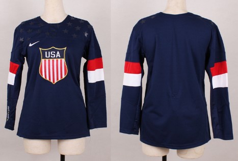 2014 Olympics USA Blank Navy Blue Womens Jersey 