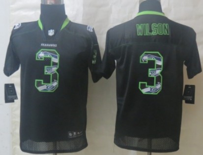 Nike Seattle Seahawks #3 Russell Wilson Lights Out Black Ornamented Kids Jersey 