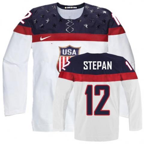 2014 Olympics USA #12 Derek Stepan White Jersey