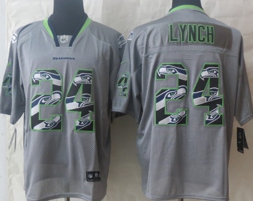 Nike Seattle Seahawks #24 Marshawn Lynch Lights Out Gray Ornamented Elite Jersey 