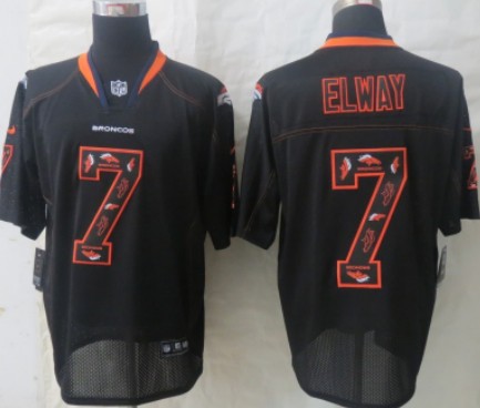 Nike Denver Broncos #7 John Elway Lights Out Black Ornamented Elite Jersey