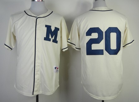 Milwaukee Brewers #20 Jonathan Lucroy 1913 Cream M Patch Jersey