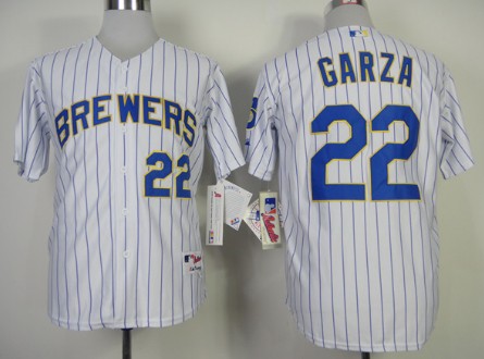 Milwaukee Brewers #22 Matt Garza White Pinstripe Jersey