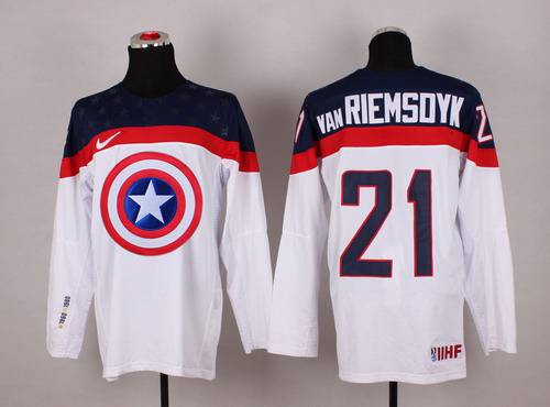 2015 Men's Team USA #21 James van Riemsdyk Captain America Fashion White Jersey