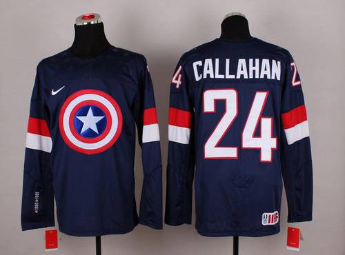 2015 Men's Team USA #24 Ryan Callahan Captain America Fashion Navy Blue Jersey