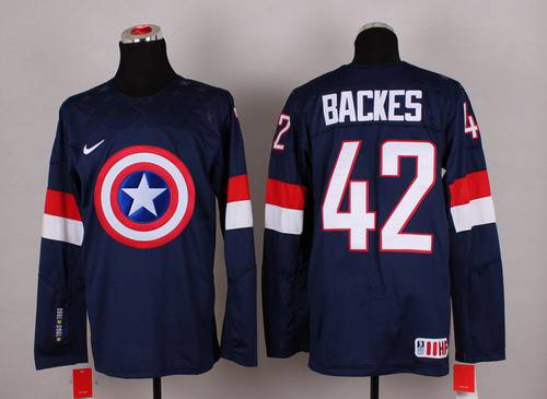 2015 Men's Team USA #42 David Backes Captain America Fashion Navy Blue Jersey