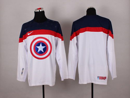 2015 Men's Team USA Blank Captain America Fashion White Jersey