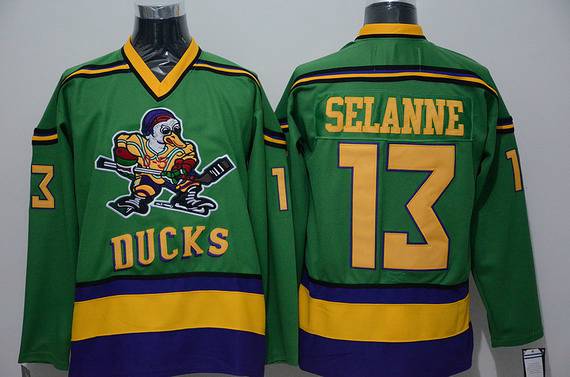 Men's Mighty Ducks Of Anaheim #13 Teemu Selanne 1991-92 Green CCM Vintage Throwback Jersey