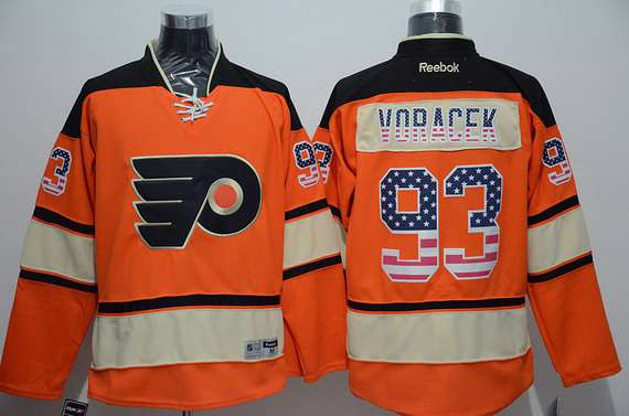 Men's Philadelphia Flyers #93 Jakub Voracek Reebok Orange Alternate NHL USA Flag Fashion Jersey