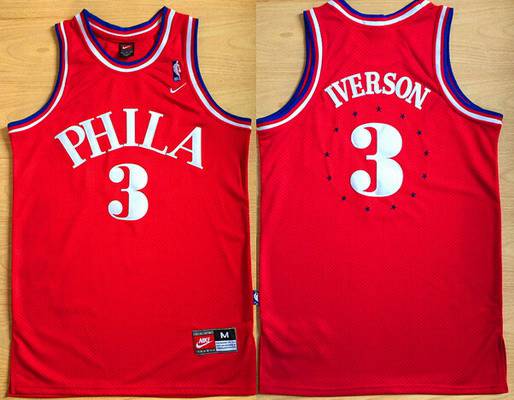 Men's Philadelphia Sixers #3 Allen Iverson 1964 Red Hardwood Classics Soul Swingman Throwback Jersey