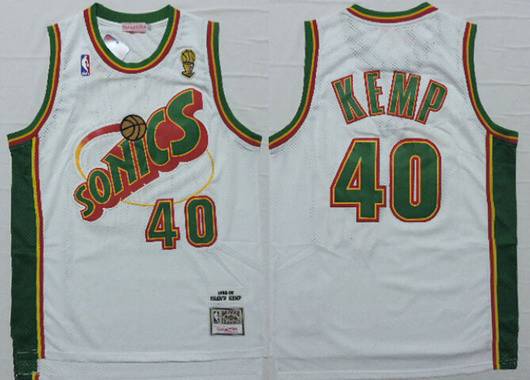 Men's Seattle Supersonics #40 Shawn Kemp 1995-96 White Hardwood Classics Soul Swingman Throwback Jersey