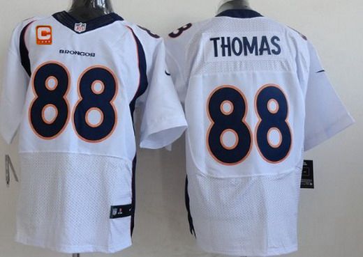 Men's Denver Broncos #88 Demaryius Thomas White Road C Patch NFL Nike Elite Jersey