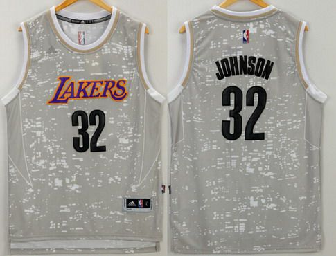 Men's Los Angeles Lakers #32 Magic Johnson Retired Player Adidas 2015 Gray City Lights Swingman Jersey