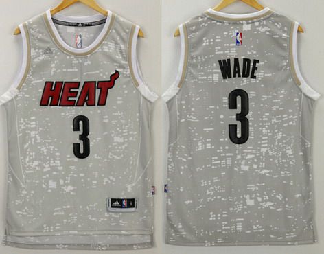 Men's Miami Heat #3 Dwyane Wade Adidas 2015 Gray City Lights Swingman Jersey