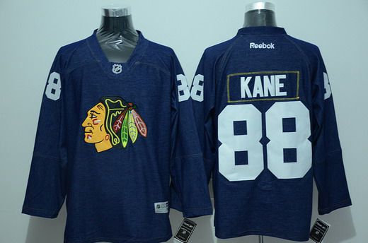 Men's Chicago Blackhawks #88 Patrick Kane Navy Blue Denim Fabric Fashion Hockey Jersey