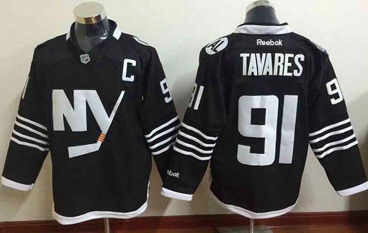 Men's New York Islanders #91 John Tavares 2015 Reebok Black Premier Alternate Jersey