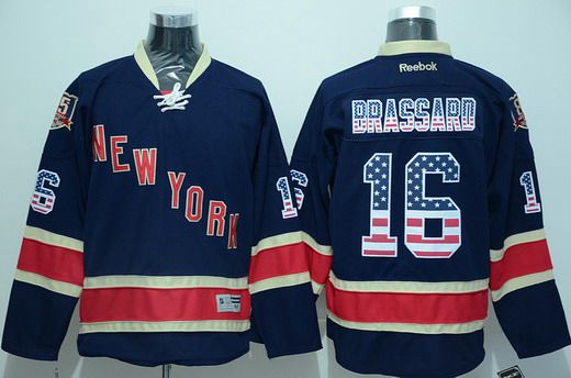 Men's New York Rangers #16 Derick Brassard Reebok Navy Blue Third USA Flag Hockey Jersey