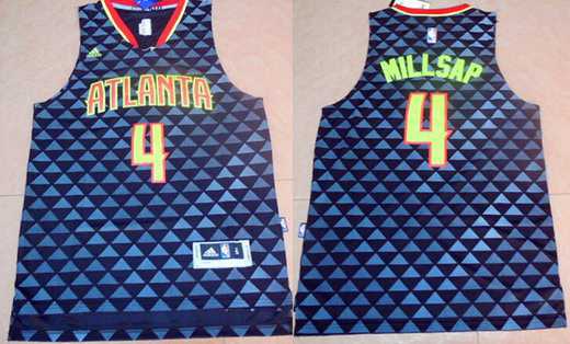 Men's Atlanta Hawks #4 Paul Millsap Revolution 30 Swingman 2015-16 New Black Jersey