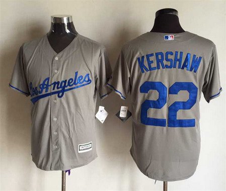 Men's Los Angeles Dodgers #22 Clayton Kershaw Away Gray 2015 MLB Cool Base Jersey