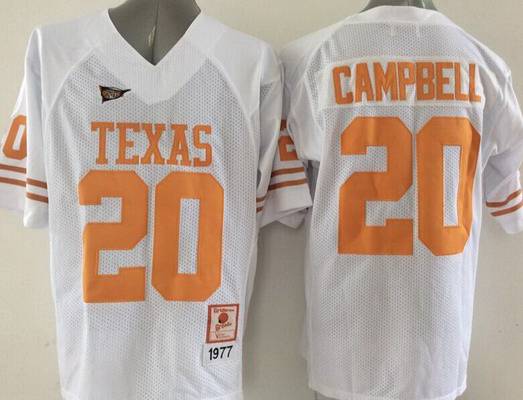 Men's Texas Longhorns #20 Earl Campbell White Throwback NCAA Football Jersey