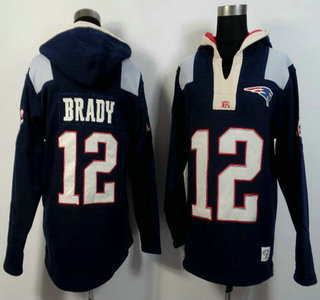 Men's New England Patriots #12 Tom Brady Navy Blue Team Color 2015 NFL Hoody