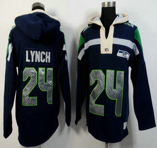 Men's Seattle Seahawks #24 Marshawn Lynch Navy Blue Team Color 2015 NFL Hoody