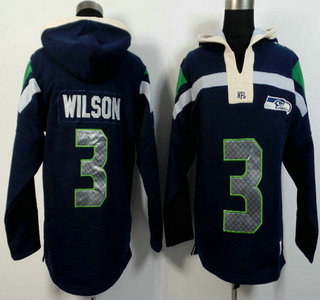 Men's Seattle Seahawks #3 Russell Wilson Navy Blue Team Color 2015 NFL Hoody