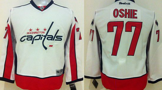 Youth Washington Capitals #77 T.J. Oshie Away White NHL Reebok Jersey