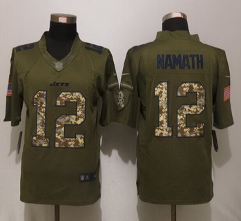 Men's New York Jets #12 Joe Namath Platinum Green Salute To Service 2015 NFL Nike Limited Jersey