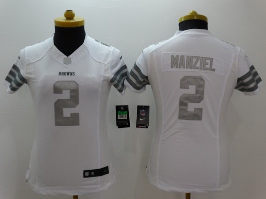 Women's Cleveland Browns #2 Johnny Manziel White Platinum NFL Nike Limited Jersey