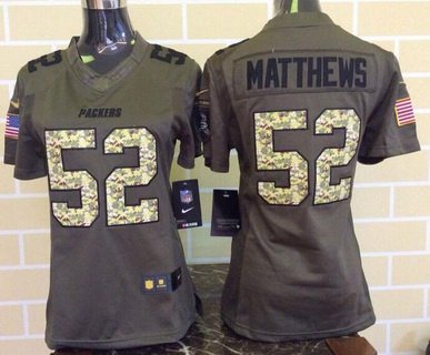 Women's Green Bay Packers #52 Clay Matthews Green Salute To Service 2015 NFL Nike Limited Jersey