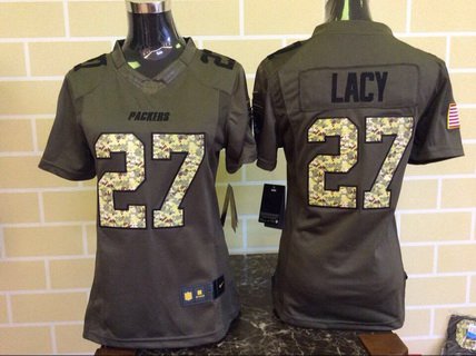 Women's Green Bay Packers #27 Eddie Lacy Green Salute To Service 2015 NFL Nike Limited Jersey