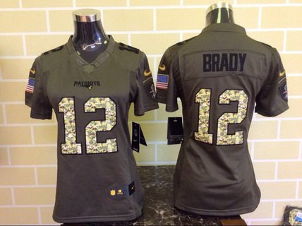 Women's New England Patriots #12 Tom Brady Green Salute To Service 2015 NFL Nike Limited Jersey