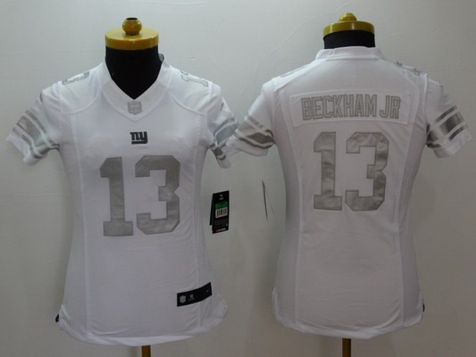 Women's New York Giants #13 Odell Beckham Jr White Platinum NFL Nike Limited Jersey