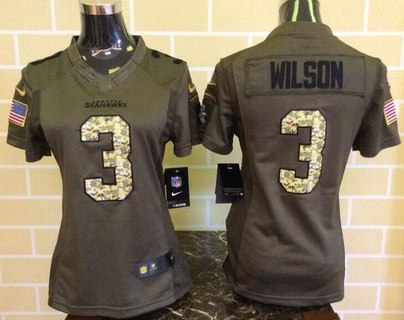 Women's Seattle Seahawks #3 Russell Wilson Green Salute To Service 2015 NFL Nike Limited Jersey