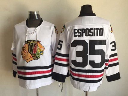 Men's Chicago Blackhawks #35 Tony Esposito White CCM Vintage Throwback Jersey