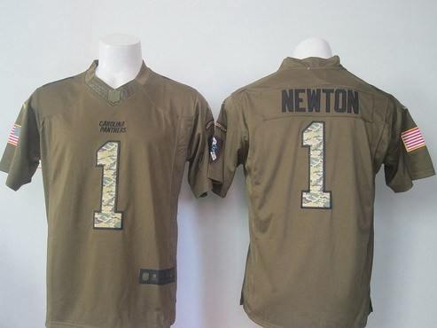 Men's Carolina Panthers #1 Cam Newton Green Salute To Service 2015 NFL Nike Limited Jersey