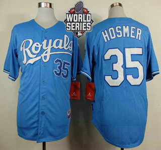 Men's Kansas City Royals #35 Eric Hosmer Light Blue Alternate Baseball Jersey With 2015 World Series Patch