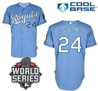 Men's Kansas City Royals #24 Christian Colon Light Blue Alternate Baseball Jersey With 2015 World Series Patch